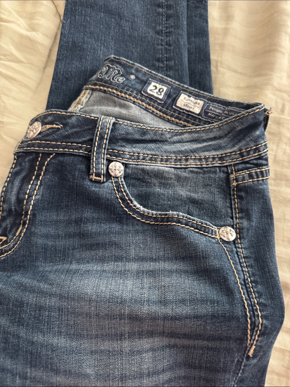 Miss Me Blue Skinny Jeans with Embroidered Back Pockets - Picture 7 of 8